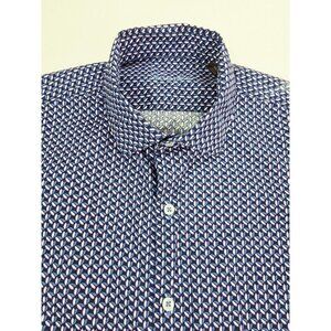 Tasso Elba Size XL 17-17.5 Black Blue White Lavender Ovel Pattern Cotton Shirt